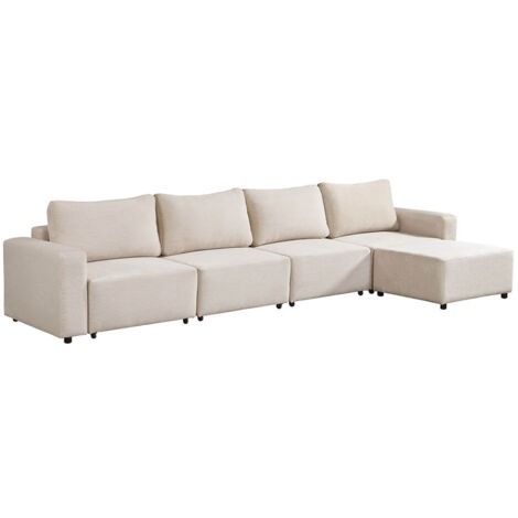 Canapé D'angle Modulable LINSY HOME - 270 Cm En Velours Côtelé Beige - 3 Places Avec Ottoman - Aucun Montage