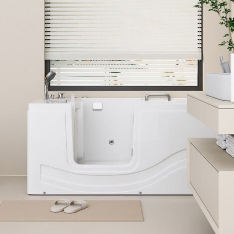 HOME DELUXE - Baignoire pour personnes âgées couchée avec fonction balnéo VITAL M - 153 x 76 cm  Sortie latérale : gauche