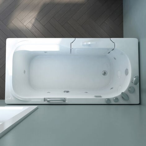 HOME DELUXE - Baignoire pour personnes âgées couchée avec fonction balnéo VITAL M - 153 x 76 cm  Sortie latérale : gauche