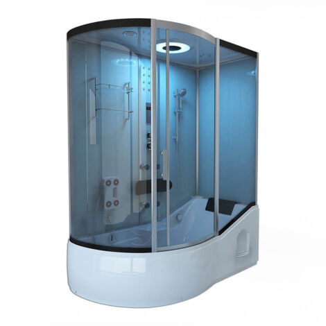 Home Deluxe – Cabine de douche avec baignoire ALLIN 2IN1 – Dimensions 170 x 90 cm – Vitrage en verre de sécurité 5 mm – Éclairage LED intégré – Massage dorsal réglable