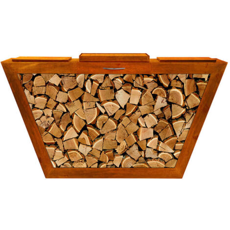 Home Deluxe – Range-bûches extérieur en acier laqué – 160 x 40 x 85 cm – Design aspect rouille – Tiroir à cendres inclus (1/5)