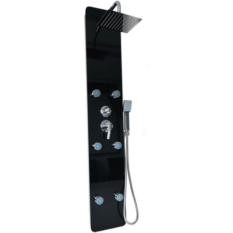 Home Deluxe – Panneau de douche moderne noir – Douche de pluie 81 jets – Verre 6mm – Buses anti-calcaire – Raccords 1/2' DIN inclus