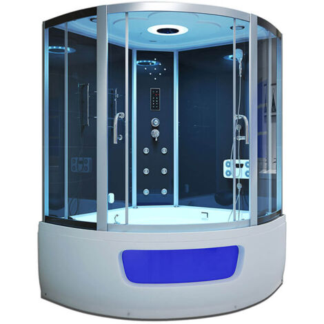 Home Deluxe – Douche à vapeur 135 x 135 cm – Sauna vapeur jusqu'à 60 °C – Verre trempé noir – 9 LED bleues – Massage intégré et jets réglables (1/7)