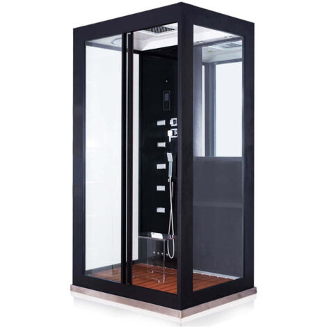 Home Deluxe – Douche à vapeur avec cascade et hammam – 120 x 90 x 220 cm noir – Verre trempé 5mm – Sauna jusqu'à 40°C – Multimédia intégré