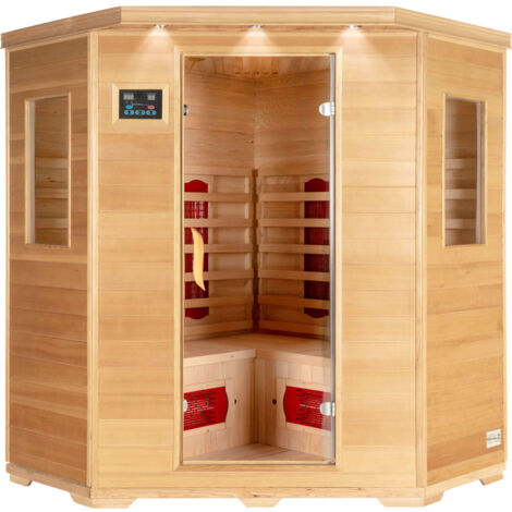 Home Deluxe – Cabine infrarouge REDSUN XXL 150 x 150 cm pour 4 personnes – 8 radiateurs céramiques 2400W – Chromothérapie et radio MP3 intégrées