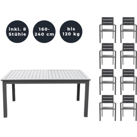 Home Deluxe - Salon de jardin extensible CASA MADERA - 160/240 x 100 cm 8 chaises  lot de 9 pcs. (1/5)