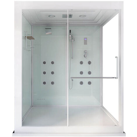 Home Deluxe – Cabine de douche vapeur XL 180 x 130 x 220 cm – Verre de sécurité – Douche à effet pluie – 12 buses de massage – Chromothérapie LED
