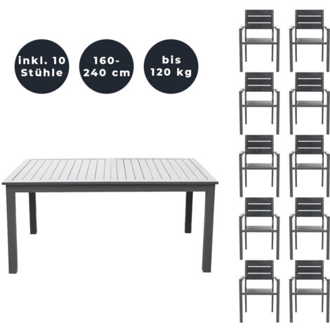 Home Deluxe - Salon de jardin extensible CASA MADERA - 160/240 x 100 cm 10 chaises lot de 11 pcs. (1/5)
