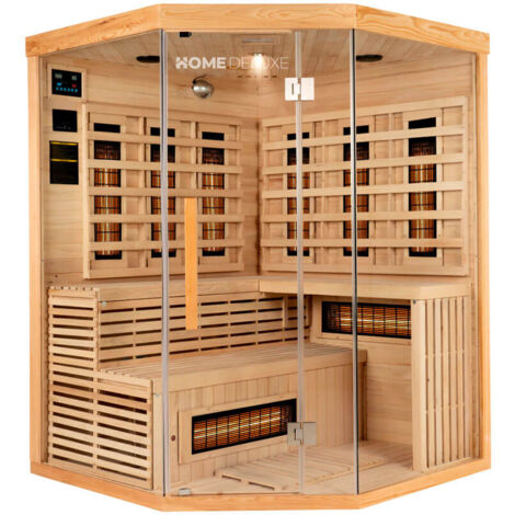 Home Deluxe – Cabine infrarouge SAHARA XXL 150 x 150 x 200 cm – 2 à 3 personnes – 8 émetteurs plein spectre – Bois de sapin Hemlock