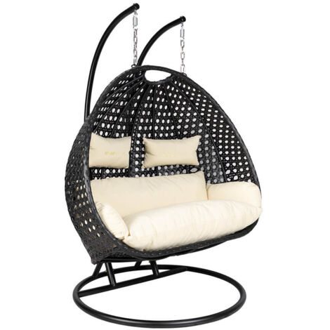 HOME DELUXE - Fauteuil suspendu en poly rotin TWIN DELUXE - Noir/Crème pour 2 personnes (1/5)