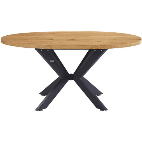 Home Deluxe – Table ronde extensible AVENTURA – 120-160 x 120 cm – MDF Light Oak – Pied en étoile – 4 chaises confortables gris (1/5)