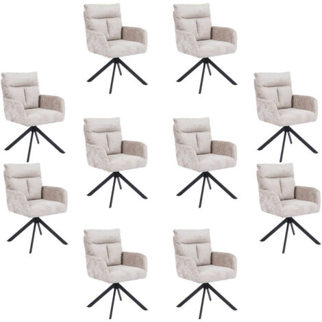 Home Deluxe Chaise de salle à manger avec accoudoirs ALUNA Chenille - lot de 10 beige (1/5)
