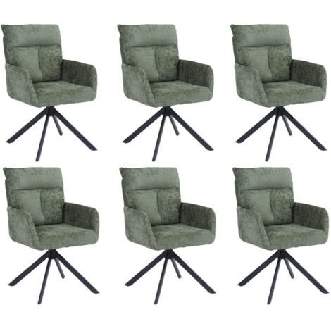 Home Deluxe Chaise de salle à manger avec accoudoirs ALUNA Chenille - lot de 6, vert (1/5)