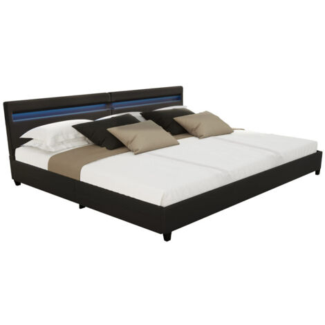 Home Deluxe – Lit NUBE noir 270 x 200 cm avec sommier à lattes et 2 tiroirs – Éclairage LED contrôlable par télécommande – Montage facile