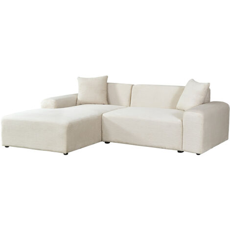Home Deluxe – Canapé d'angle Cord AMELIO – Tissu en velours côtelé beige – Dimensions 240 x 178 cm – Assise profonde et coussins décoratifs inclus (1/5)