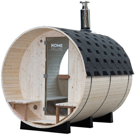 Home Deluxe Sauna à tonneau avec poêle à bois LAGOM DELUXE - Dimensions : environ 210 cm x 240 cm