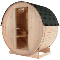 Home Deluxe – Sauna extérieur en tonneau Lahti M pour 2 personnes – Dimensions : 189 x 191.5 x 120 cm – Poêle 3,6 kW inclus – Bois épicéa, accessoires fournis