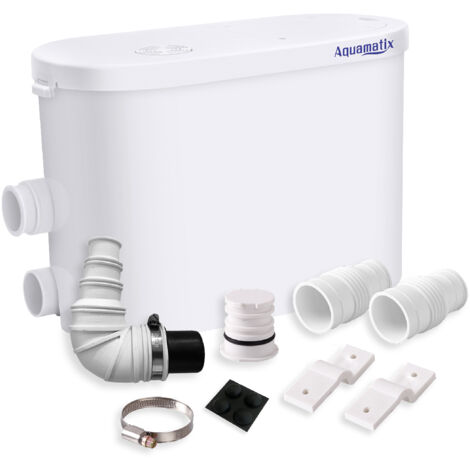 Aquamatix Silencio 2 Bomba Sanitaria 400W Sanitaria Triturador Macerador 135L/min 10,5m Distancia de bombeo vertical 2 entradas para ducha, lavabo, bañera con filtro de carbono