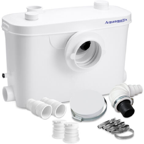 Aquamatix Triturador Sanitaria 400W Bomba de Elevación sanitaria 100 l/min, distancia de bombeo vertical de 6,5 m con 3 entradas para inodoro, fregadero y bañera con filtro de carbón