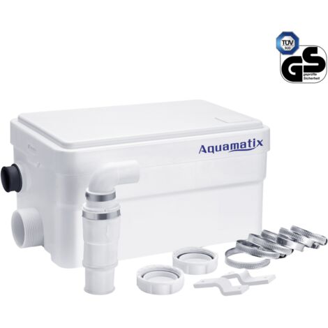 Aquamatix Duscha - Pompa doccia silenziosa per sanitari, 250 W, pompa di scarico compatta per docce, lavelli, vasche da bagno, 2 ingressi con filtro a carbone