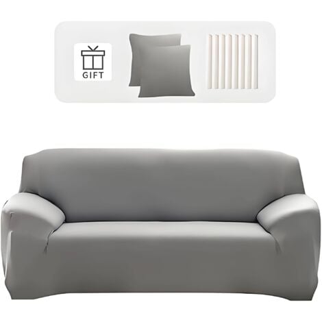 3er Sofabezug 195-230 cm - Stretch mit Armlehnen - Grau - 2er Set Kissenbezüge - Universal