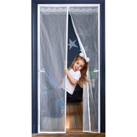 Moskitonetz für die Tür 90X210cm Weiß, Moskitonetz für die Fenstertür, Anti-Moskito Türvorhang aus langlebigem Polyestermaschengewebe mit Vollrahmen-Magnetband und starken Magneten,