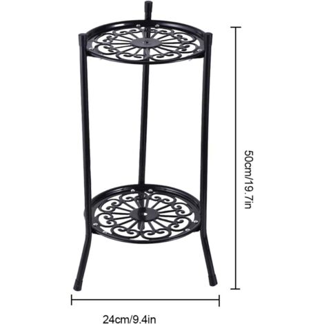 2-stöckiger Blumentopfständer aus Metall, 50 x 24 cm, Schwarz, hoher Pflanzenständer für drinnen und draußen, Blumentopfhalter, Tisch für Garten, Terrasse