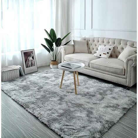 Wohnzimmerteppich, 80 × 120 cm (Hellgrau), modernes Design, langer Flor, rutschfest, modernes Dekor, ultraweicher Plüschteppich für Zimmer, Zuhause, Kinderzimmer (1/5)