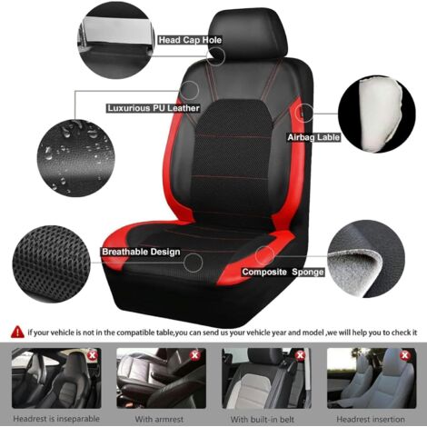 Komplettset Autositzbezüge und Kopfstützenbezüge mit elastischen Säumen, Universalgröße, Seitenairbag-kompatibel, waschbar und einfach zu installieren, rote Autositzbezüge (1/5)