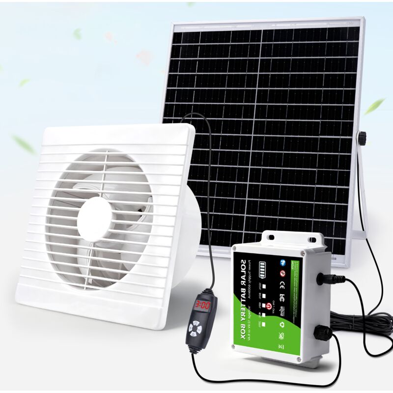 Ventilateur Solaire 100W 25cm - Kit Panneau Solaire Étanche 3000 Tr/min Pour Serre, Poulailler, Abri Jardin Et Garage