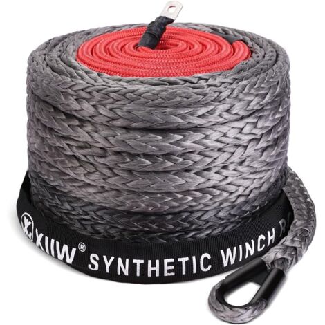 12-Strand 20500 LBS Corde synthétique en plastique UHMWPE Treuil à corde avec crochet de protection, corde synthétique 9299 kg, corde de remorque, treuil, camion, ATV, UTV