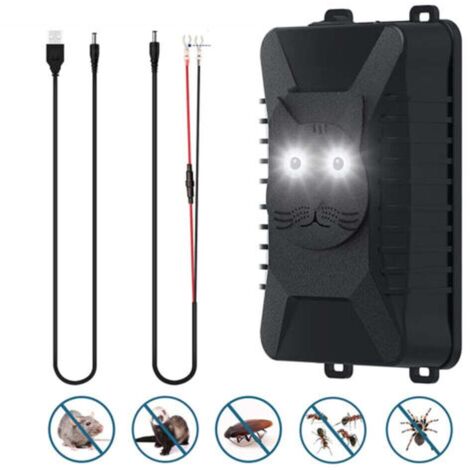 Répulsif ultrasonique pour animaux, anti-fouines, pour grenier, véhicule, maison, voiture, jardin, garage, abri, avec ultrasons et flash lumineux, fonctionne sur batterie.