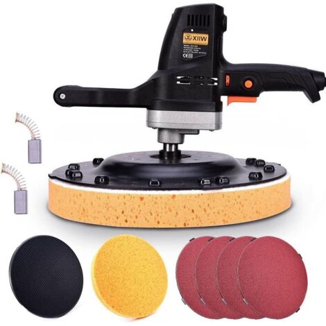 1280W Lisseuse de plâtre Traitement de plâtre Machine de traitement de plâtre Machine de nettoyage 230 tr/min Ponceuse murale Lissage mural Polisseuse, Disque en plastique Disque éponge, 6 vitesses