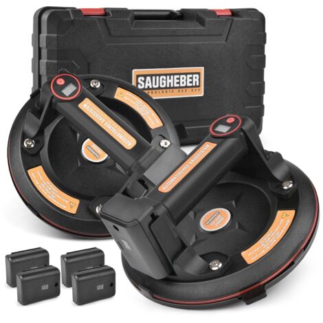 Lot de 2 ventouses avec 4 batteries pour ventouse électrique robuste de 8" Capacité de charge 300 kg Aspiration automatique Ventouse à vide pour le transport de carreaux, marbre, plaques d'aquarium