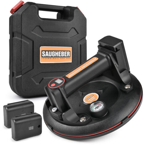Ventouses électriques puissantes de 300 kg de capacité avec un diamètre de 8", 2 batteries, auto-amorçantes, avec indicateur de pression, lève-plaques, lève-carreaux, transport de marbre, verre