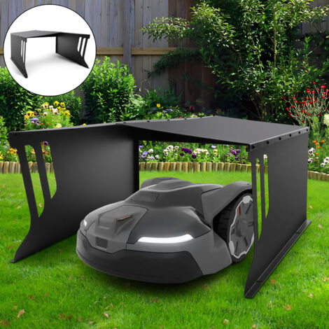 Garage pour robot tondeuse, abri de voiture, toit pour robot tondeuse, garage, maison de pluie pour robot tondeuse avec barre de support, 78x61x31 cm, Noir