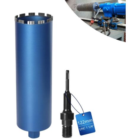 Xiiw – Couronne de forage diamantée Ø 122 mm – Segment turbo pour béton armé – Adaptateur SDS Plus – Longueur 460 mm – Perçage à l'eau et à sec