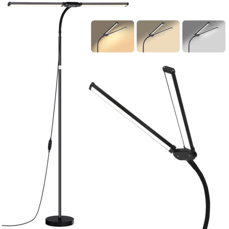 Lampadaire LED Dimmable Salon/Chambre/Bureau - Double Tête Flexible 3 Températures 3000K-6500K Éclairage anti-fatigue Moderne (1/5)