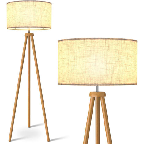 Lampadaire Trépied en Bois avec Abat-jour en Lin Beige - Ampoule E27 12W 3 Températures, pour Décoration Salon/Chambre à Coucher (1/5)