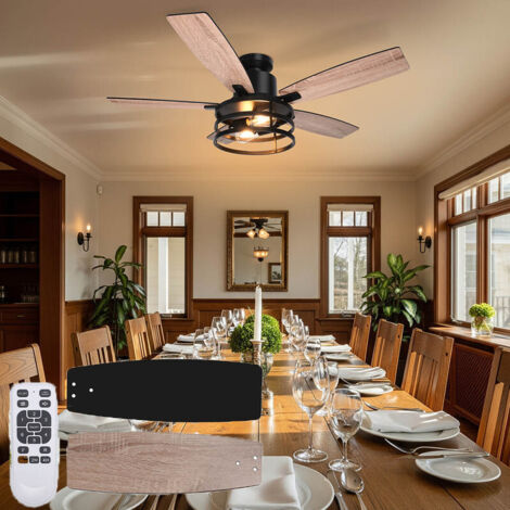 Ventilateur Plafond avec 2 Lumiere Double Face Pale 112cm Noir - Pales Bois Réversibles (Noyer/Noir), Moteur DC Réversible, 6 Vitesses avec Télécommande pour Chambre/Salon (1/5)