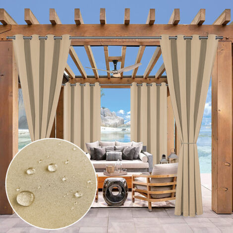 Rideaux d'extérieur Imperméables à oeillets 132x274cm Beige - Isolation Thermique, Facile à Nettoyer, Pour Extérieur