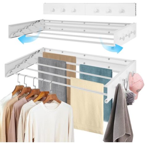 Étendoir à linge mural, de balcon, Capacité de charge 35 kg, Convient pour les buanderies, les salles de bains, les garages, les hôtels et les dortoirs, Blanc 80 cm