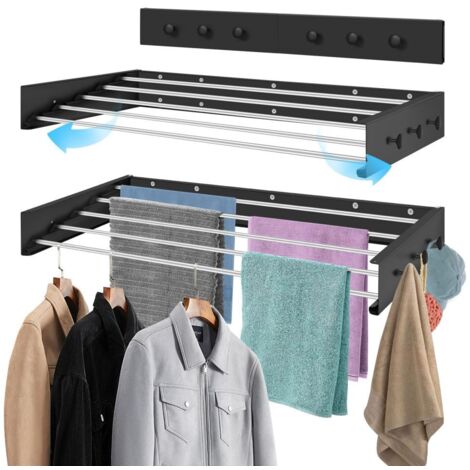 Étendoir à linge mural, de balcon, Capacité de charge 35 kg, Convient pour les buanderies, les salles de bains, les garages, les hôtels et les dortoirs, Black 80cm