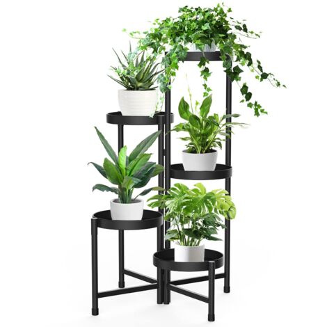 Étagère Plante métal Noir,5 Étages Pliable d'Angle,Design Moderne sans Vis, Capacité 27 kg,pour Pots Terrasse Jardin, Intérieur Extérieur (1/5)