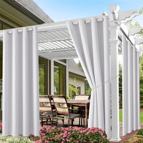 Rideaux d'extérieur Imperméables à oeillets Blanc 180x243cm - Imperméable, Résistant Chaleur, Anti-accrocs, Créase-Free, Pour Terrasse (1/5)