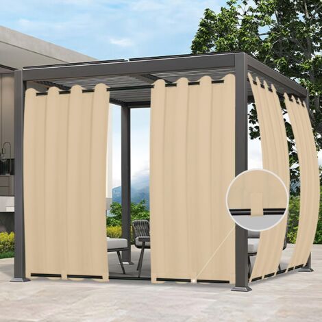 Rideau Extérieur avec Oeillet, Passants en Bas, Résistant aux Intempéries, Beige 132x213cm, Imperméable Anti-UV, Facile Nettoyage