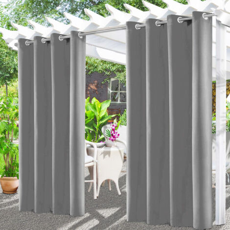 Rideaux d'extérieur Imperméables à oeillets Gris Clair 180x274cm - Bloque chaleur, Écologique, Anti-accrocs, Salon/Patio