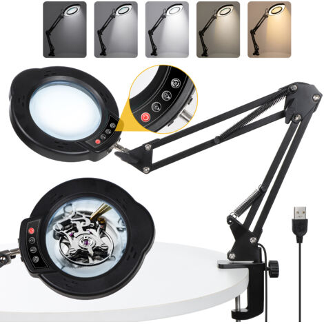 Lampe loupe à LED 10X, Lampe De Travail De Lecture avec Support Pliable, bras pivotant, pour Bureau, Bijoux, Journaux, Lecture, Montre Réparation Artisanat, Noir