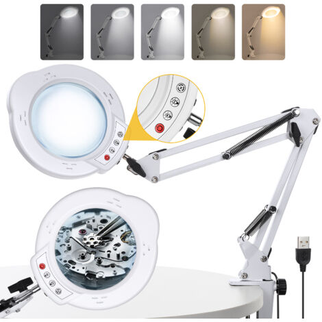 Lampe loupe à LED 10X, Lampe De Travail De Lecture avec Support Pliable, bras pivotant, pour Bureau, Bijoux, Journaux, Lecture, Montre Réparation Artisanat, Blanc