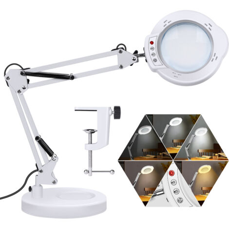 Loupe avec lumière et support, lampe de bureau loupe 10X en verre véritable 2 en 1 et clip, pour l'entretien, l'artisanat, la Lecture, la Couture, Blanc